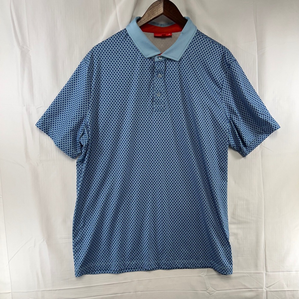 REDVANLY Polo Shirt Mens XL Blue Geometric Print Short Sleeve Stretch Golf